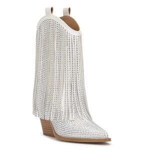 JESSICA SIMPSON Paredisa Fringe Western Boot (Women) in White Sparkle Size US 9